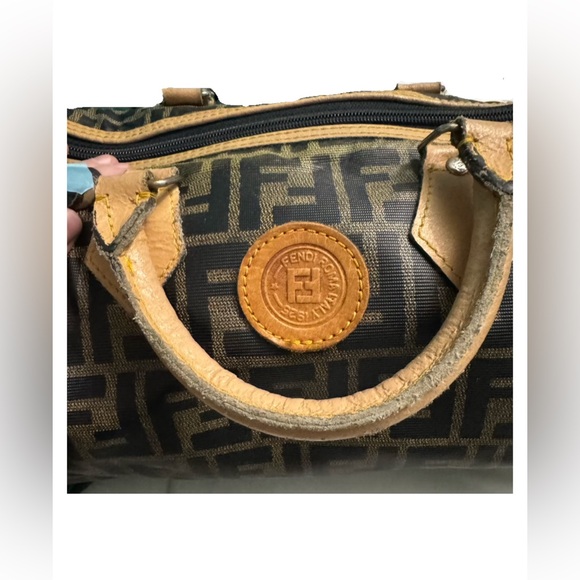 Vintage Fendi Zucca Black and Tan Bowling/Boston Bag - Picture 2 of 15